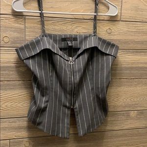 Grey Striped Zipper Tank Top